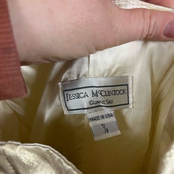 Gunne Sax Vintage 90s Gold Baroque Jacquard Corset Halter Formal Gown- Size 8 - Picture 6 of 11